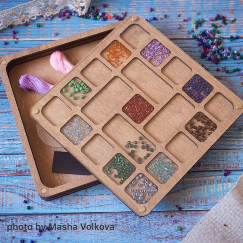 Wood Bead Organizer Tray With Lidwood Bead Board Etsy