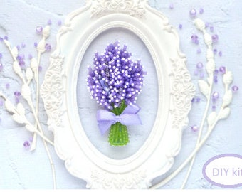 DIY  brooch kit Lavender, floral brooch,bead embroidery kit, Beaded Brooch Pin, Brooch Ukraine,pins for dresses,Simple Bead Kit, Craft Kit,
