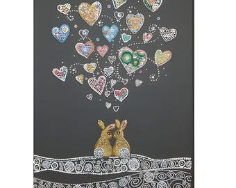 Rabbits in Love Bead Embroidery Kit – Bunny Couple DIY Art Canvas, Preciosa Czech Beads