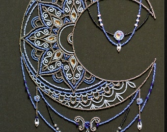 DIY Moon Bead Embroidery Kit — Celestial Wall Decor, Czech Preciosa Beads, Natural Canvas