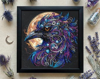 Bluebird Bead Embroidery Kit – Sparkling Mini Bird Wall Art, Czech Preciosa Beads