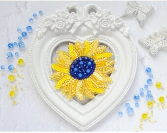 DIY beaded brooch kit, DIY embroidery kit, Sunflower Ukraine, bead embroidery kit, Beaded Brooch Pin, Brooch Ukraine,  floral brooch
