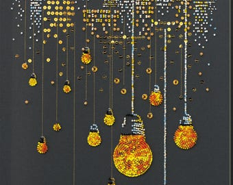 City Night Bead Embroidery Kit – Czech Beads, String Lights, Artistic Canvas (29x41cm)
