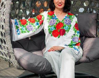Bukovyna Beaded Vyshyvanka | Hand-Embroidered Ukrainian Shirt, Linen or Satin Fabric