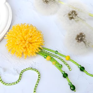 Dandelion Brooch Kit — DIY Beaded Floral Pin Czech Beads Bugles — Elegant Handmade Jewelry Gift