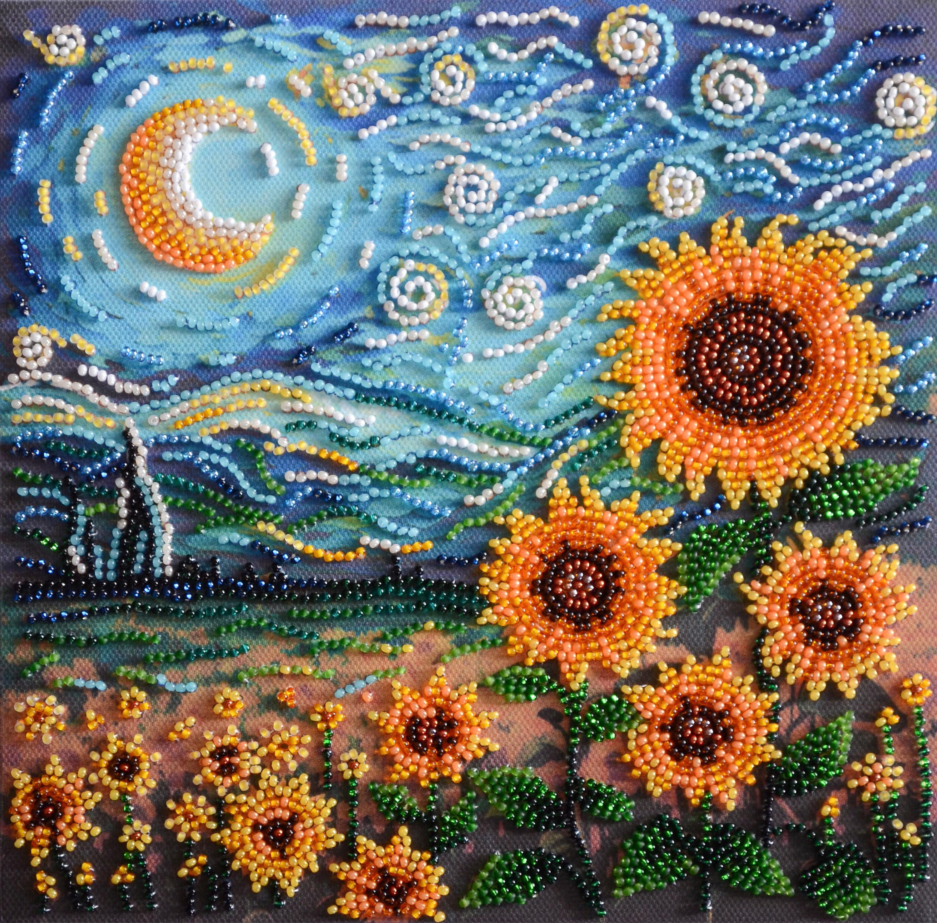 Van Gogh Sunflower Beaded Embroidery headband Hair Bangle Band Hoop Wreath Van Gogh main image 3