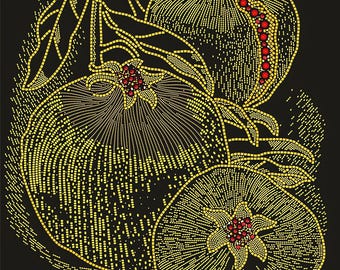 Gold Pomegranate Bead Embroidery Kit – Modern Wall Art Design (Fabric)