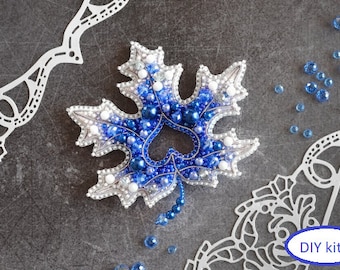 DIY bead kit Frosty leaf, beaded brooch, Beaded Brooch Pin, Brooch Ukraine,floral brooch, jewelry diy kit, bead embroidery kit.Brooch making