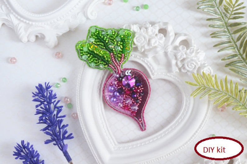 DIY beaded brooch Glamorous beetroot .Beaded brooch kit, floral brooch, bead embroidery kit, Beaded Brooch Pin, Brooch Ukraine