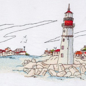 Lighthouse Cross Stitch Kit: Beginner DIY Embroidery (15.3 x 7.8 inches)