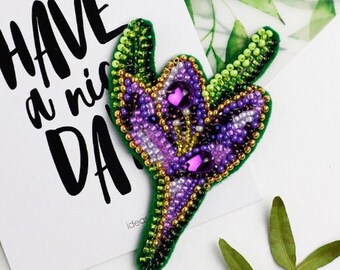 Snowdrop Beaded Brooch DIY Kit: Bead Embroidery Pin