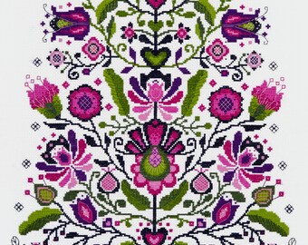 Kit per punto croce Albero della Vita — Ricamo floreale fai da te — 27 x 37 cm, tela di cotone contata