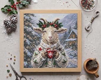 Christmas Goat Bead Embroidery Kit – Sweater, Holiday Art (2,483 Beads)