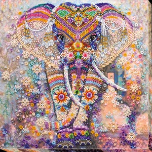 Indian Elephant Beaded Embroidery Kit: DIY Beadwork Wall Art