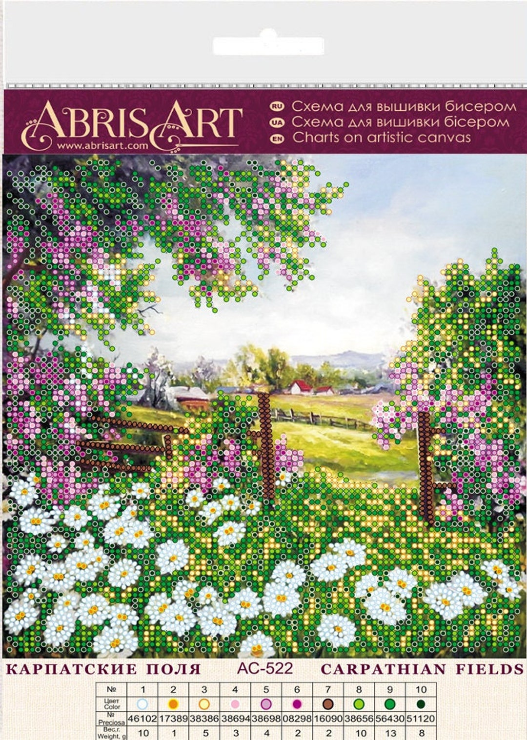 DIY Bead Embroidery Kit Flower Fields, Beaded Wall Art, Bead Art