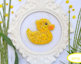 DIY beaded brooch kit Duckling, jewelry diy kit, bead embroidery kit, Beaded Brooch Pin, Brooch Ukraine