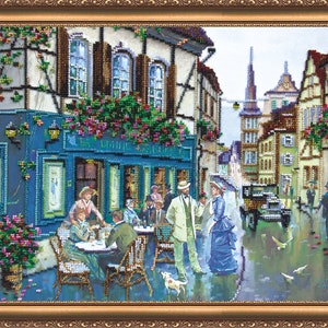 DIY Bead Embroidery Kit: Romantic Cityscape Scene, Beadwork Wall Art