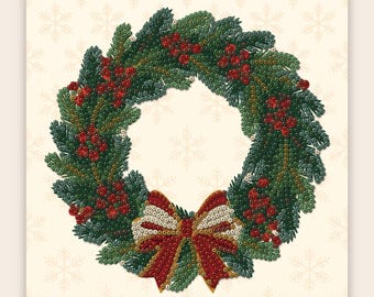 Christmas Wreath Bead Embroidery Pattern, Preciosa Seed Beads (PDF)