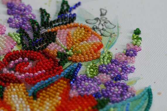 DIY Bead Embroidery Kit, Bracelet on Leather Kit, Beaded Bracelet