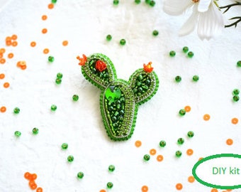 DIY beaded brooch kit Cactus.  Floral embroidery, Embroidery kit plant, cactus embroidery, Beaded Brooch Pin, Brooch Ukraine.jewelry diy kit