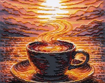 Aromatic Coffee Bead Embroidery Kit | Cozy Kitchen DIY Beaded Wall Art | Needlework Kit