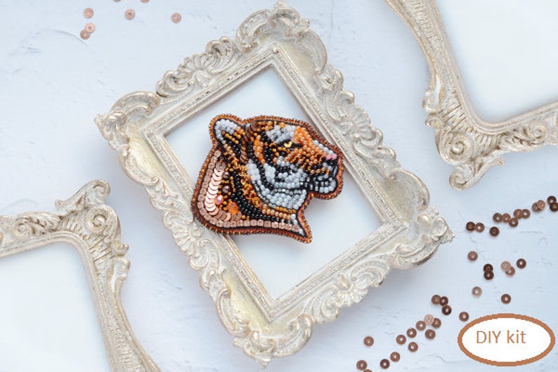 DIY beaded brooch kit Tiger,DIY embroidery kit, Beaded Animal kits,jewelry diy kit, bead embroidery kit, Beaded Brooch Pin, Brooch Ukraine