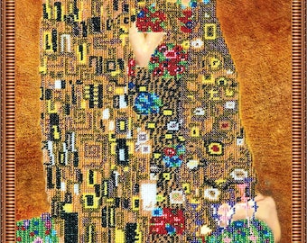 Klimt The Kiss Bead Embroidery Kit – 18,172 Czech Beads, Artistic Canvas (No Counting)
