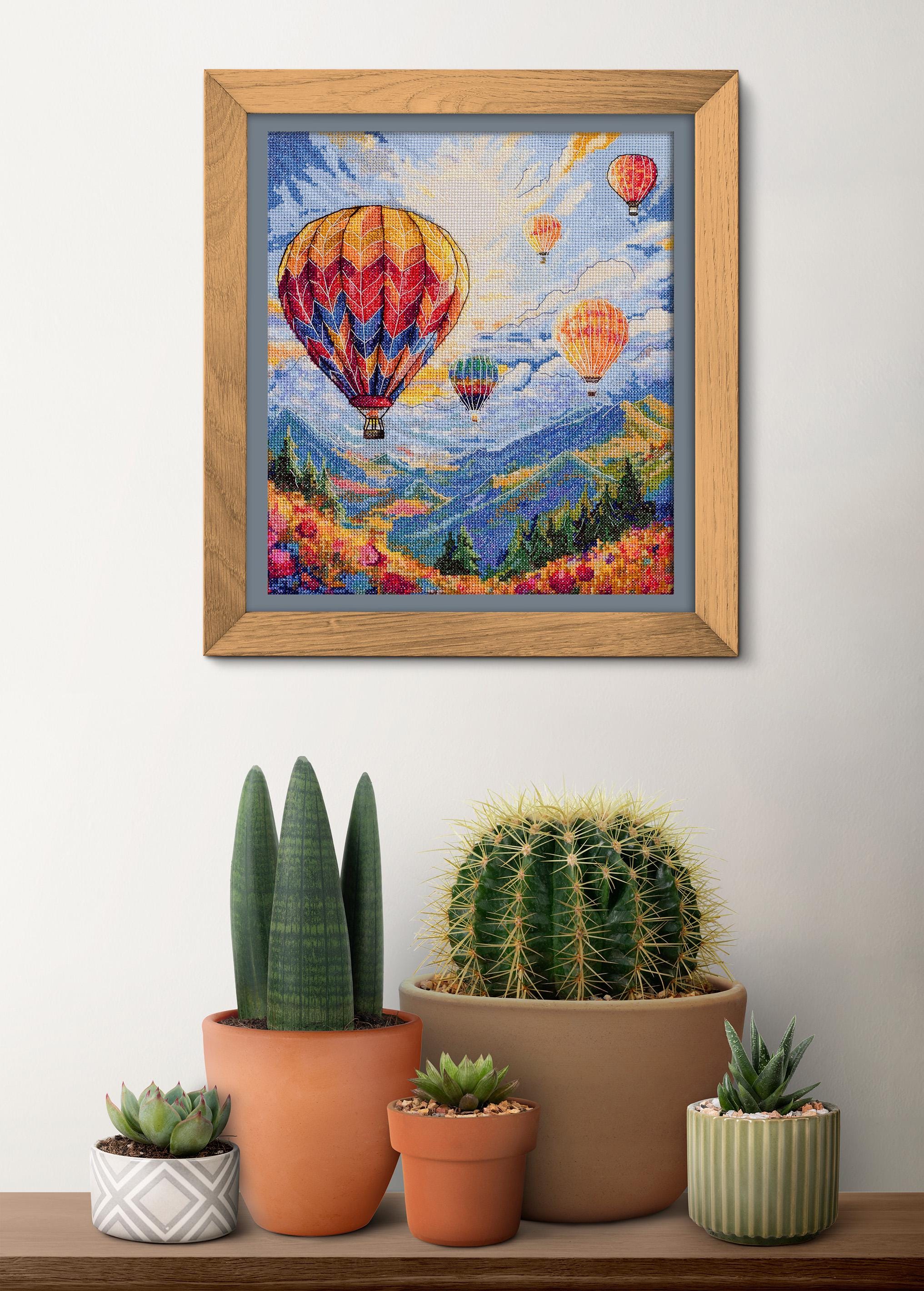 Hot Air Balloon Cross Stitch Kit – Sunrise Landscape Embroidery