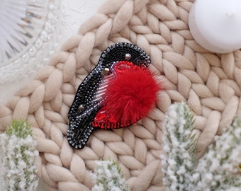 DIY beaded brooch Bullfinch, Beaded brooch kit. Beaded Brooch Pin, Brooch Ukraine