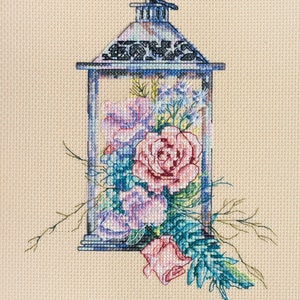 Floral Lantern Cross Stitch Kit: Modern DIY Embroidery for Adults