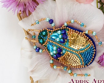 Beaded Bug Brooch Kit — DIY Bead Embroidery, Czech Preciosa, Insect Jewelry Pin, 2.7x1.5"