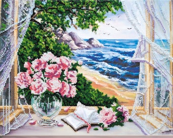 DIY Bead Embroidery Kit Sea view ,Landscapes,  Floral embroidery,Bead Art Pictures,  Craft Beads,  crafts hobbies,  beaded gift ideas
