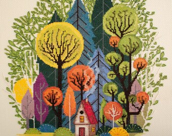 Cross-stitch kits Cozy in the forest, DIY embroidery kit,Сross Stitch Kits, DIY modern embroidery, diy kit for adults