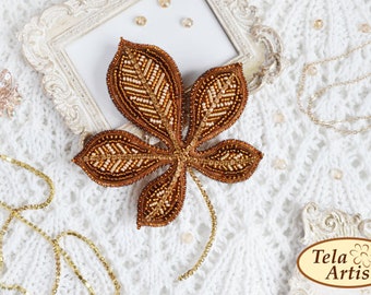 DIY Brooch beaded Chestnut leaf, Beaded brooch kit, jewelry diy kit, bead embroidery kit, Beaded Brooch Pin, Brooch Ukraine