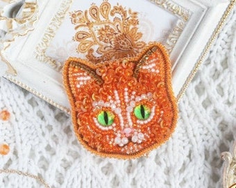 DIY beaded brooch kit Red-headed cat, DIY embroidery kit, Beaded Brooch Pin, Brooch Ukraine, Beaded Animal kits, jewelry diy kit