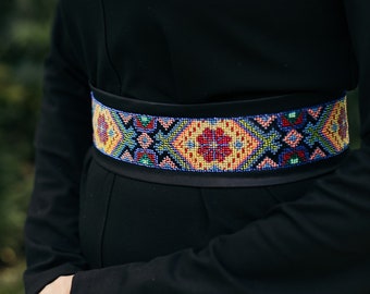 Cinturones de cuentas para mujer, Cinturón de corsé bordado, Cinturón de corsé ancho con bordado de cuentas, Bordado de Ucrania, Cinturón con flores, Cinturones peruanos