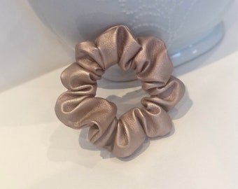 Faux Leather Scrunchies - Old Rose, Jersey Leather, Hair Accessories, Hair Tie