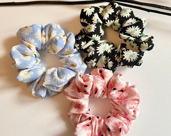 Floral Rayon Extra Large Scrunchie: Handmade Hair Tie