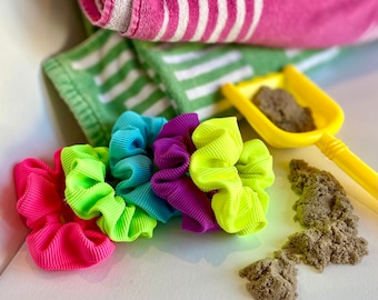 Bright Swim Scrunchies, Water Resistant Scrunchies, Ribbed Texture, Multiple Bright Colours, Hair Accessories, Hair Tie