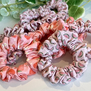 Scrunchies - Strawberry and Watermelon Theme, Cotton Jersey Scrunchies, Soft and Cute Scrunchies, Hair Accessories, Hair Ties