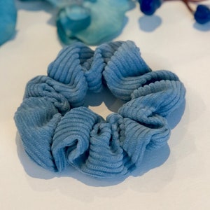Puede incluir: Un scrunchie para el pelo de color azul de pana. El scrunchie est&aacute; hecho de un tejido suave y texturizado, ideal para sujetar el pelo.