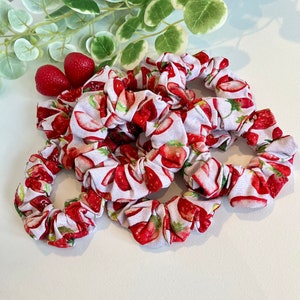 Scrunchies - Strawberry Themed, Bamboo Jersey, Soft Bamboo Scrunchies, Hair Accessories, Hair Ties