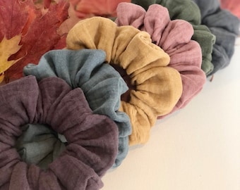 Muslin Scrunchies - 100% Cotton Scrunchies, Double Gauze, Multiple Colours, Hair Accessories, Hair Ties