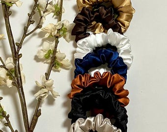 Handmade Satin Scrunchies: Soft Silky Hair Ties, Skinny & Regular