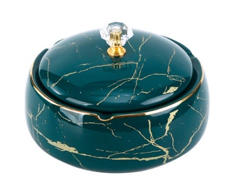 Outdoor Ashtray for Patio with Lid 5.7-inch Large Ceramic Blue