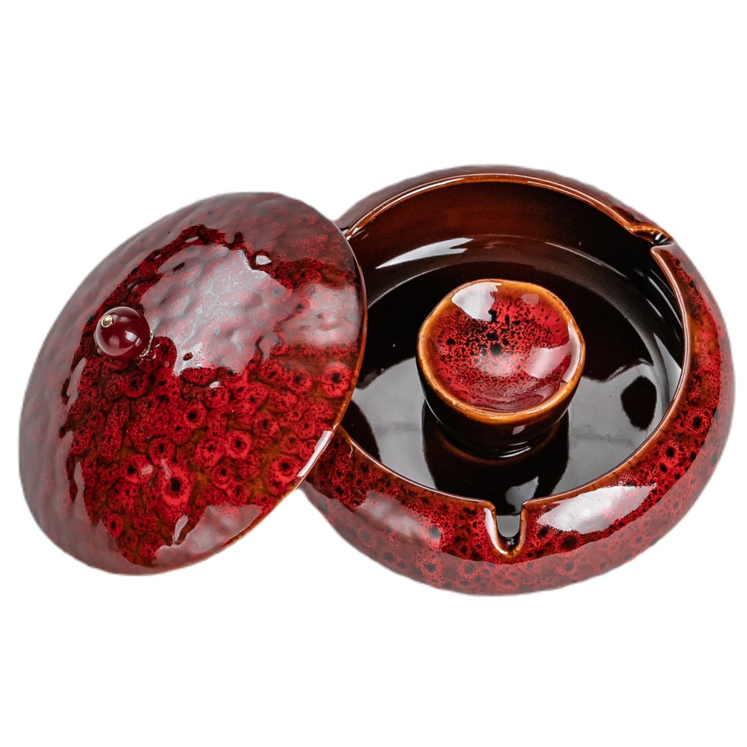 Ashtray With Lid Ceramic Outdoor Ash Tray Vintage Etsy