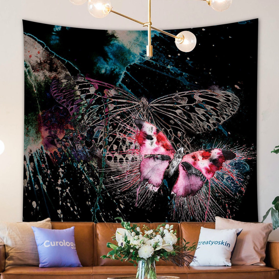 Butterfly Tapestry Butterfly Black Tapestry Indoor Wall Etsy