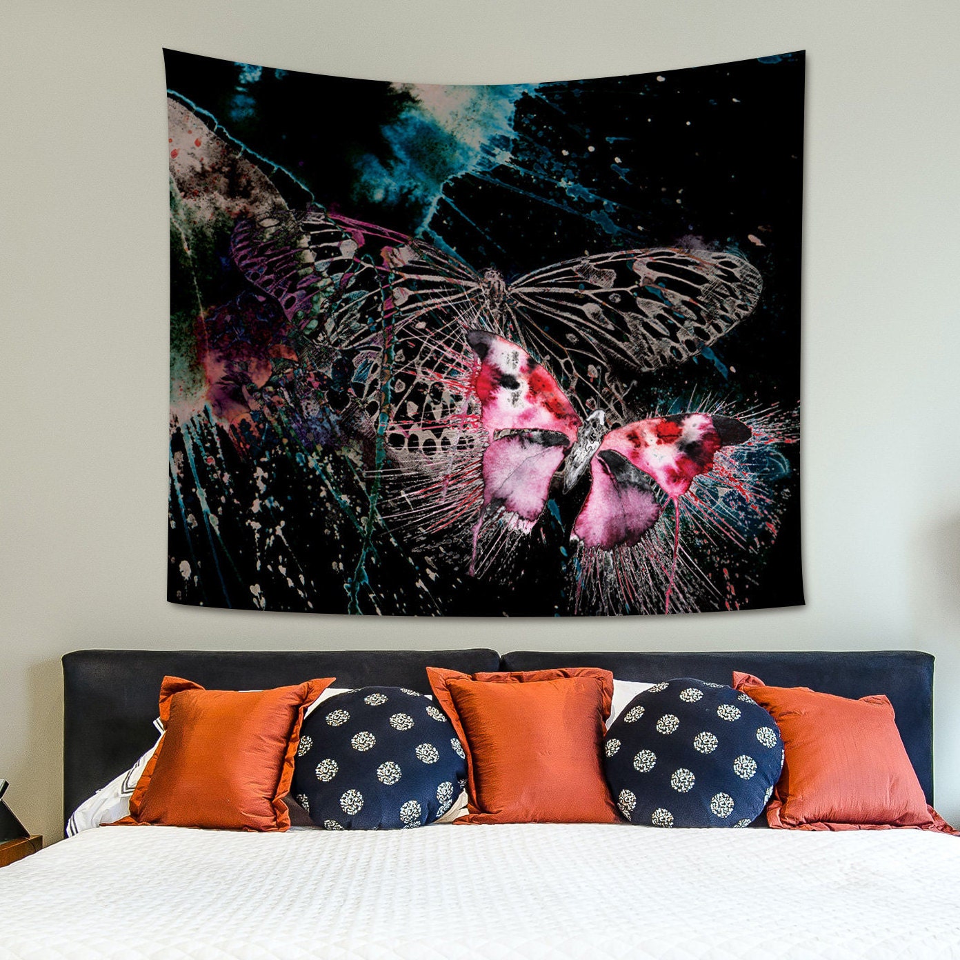 Butterfly Tapestry Butterfly Black Tapestry Indoor Wall Etsy