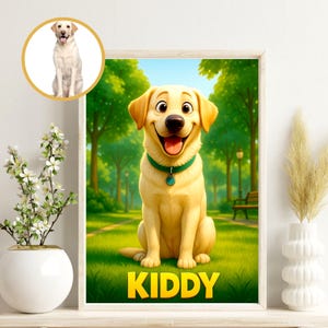 Custom Pet Cartoon Portrait from Photo | Personalized Digital Dog Drawing with Name, Pixar Style Poster Art, Pet Gift for Dog or Cat Lovers