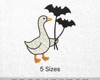 Disegno per ricamo di Halloween con oca sciocca: divertente modello di oca pipistrello (file digitali, 5 dimensioni)